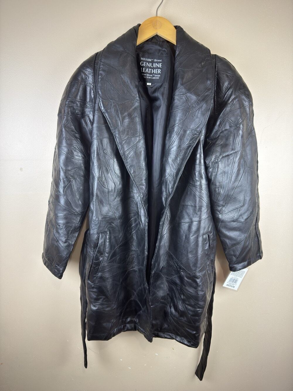 Vintage Maxam Women’s Black Lambskin Leather Jacket Italian Mosaic Size M NWT